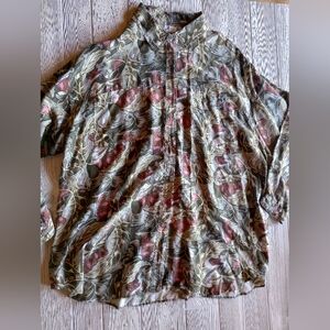 Mens Silk Shirt Button Down Size 44 Multicolor Art